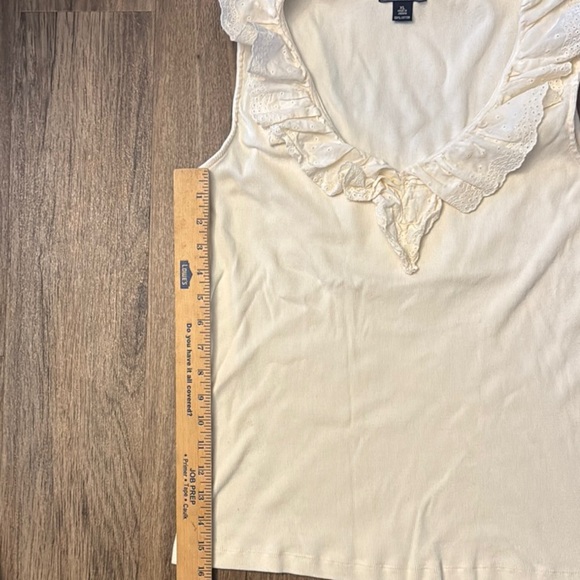 Chaps Cream Ruffled Bib Collar Tank Top - Picture 5 of 6